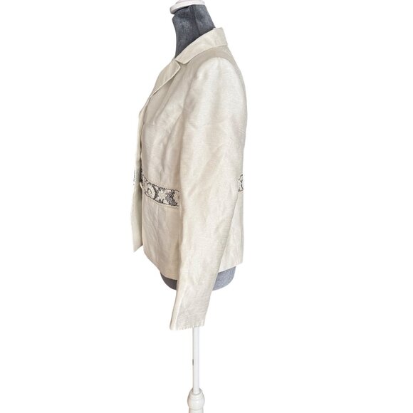 Suit Studio Ivory Blazer Jacket With Embroidered Waistband Womens 8P - Picture 3 of 6
